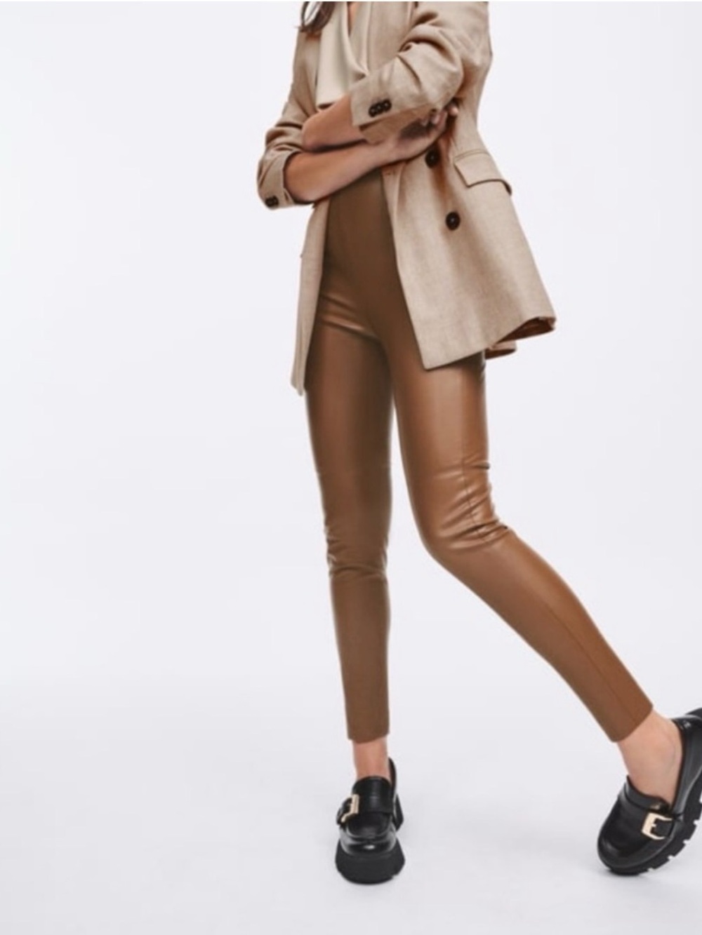 NWT!! Zara Faux Leather High-Rise Skinny Legging Pants in Camel Brown